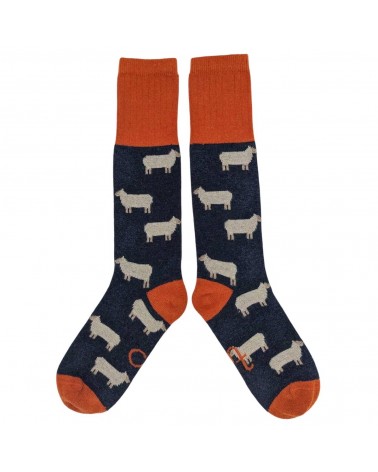 Sheep - Navy blue wool knee socks for women Catherine Tough funny crazy cute cool best pop socks for women men