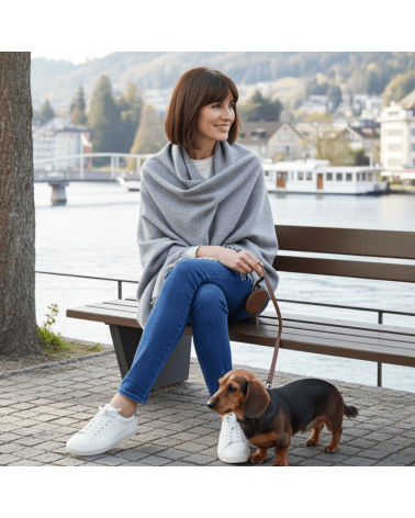 Mini Ruana PLAIN Argento - Mantella, poncho di lana merinos Bronte by Moon donna elegante invernale kitatori svizzera
