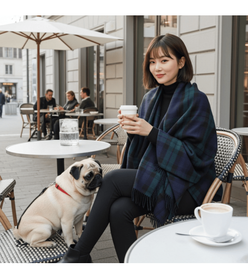 Mini Ruana Tartan BLACK WATCH - Merino wool poncho Bronte by Moon cape warm winter elegant for women kitatori switzerland