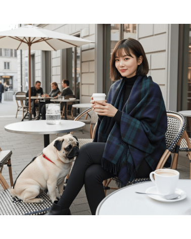 Mini Ruana Tartan BLACK WATCH - Merino wool poncho Bronte by Moon cape warm winter elegant for women kitatori switzerland