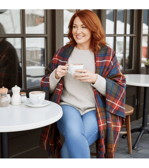 Full size Ruana Tartan ANTIQUE BUCHANAN - Merino wool poncho Bronte by Moon cape warm winter elegant for women kitatori switz...