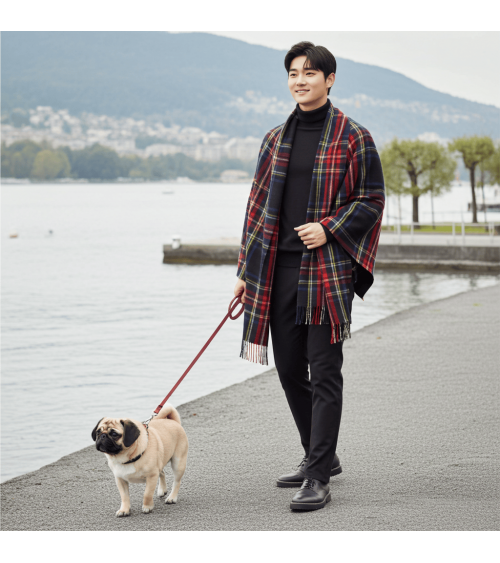 Mini Ruana Tartan BLACK STEWART - Mantella, poncho di lana Bronte by Moon donna elegante invernale kitatori svizzera
