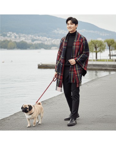 Mini Ruana Tartan BLACK STEWART - Mantella, poncho di lana Bronte by Moon donna elegante invernale kitatori svizzera