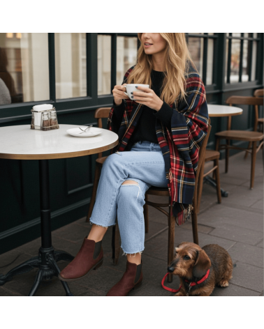 Mini Ruana Tartan BLACK STEWART - poncho, cape en laine Bronte by Moon femme hiver chic plaid kitatori suisse