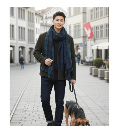 Tartan BLACK WATCH XL - grande écharpe en laine mérinos Bronte by Moon luxe pour femme homme Suisse Kitatori