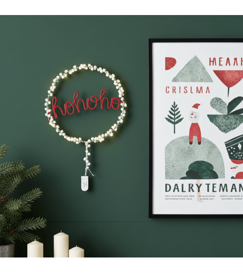 ho ho ho - Christmas Wreath - Fairy light