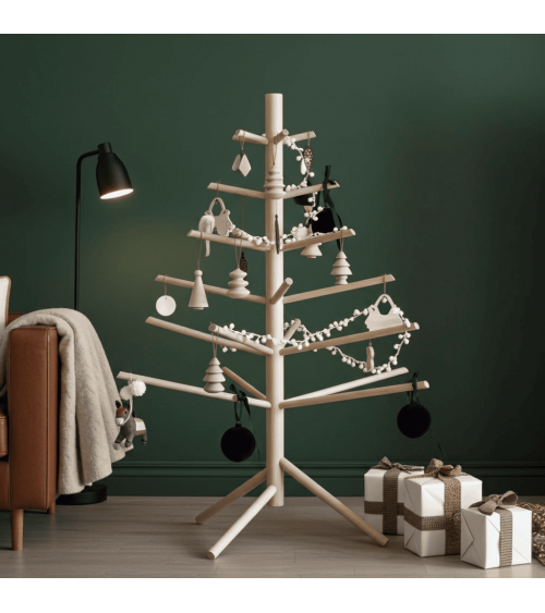 Petit Sapin de Noël design en bois original decoratif artisanal alternatif naturel écologique décoré