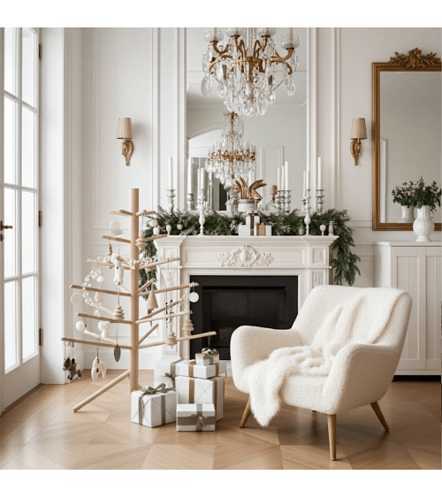Petit Sapin de Noël design en bois original decoratif artisanal alternatif naturel écologique décoré