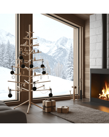 Sapin de Noël en bois Suisse - arbre de Noel design KITATORI original decoratif artisanal alternatif naturel écologique décoré