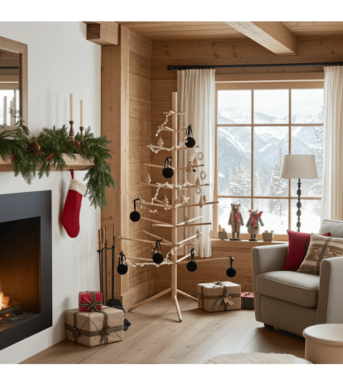 Sapin de Noël en bois Suisse - arbre de Noel design KITATORI original decoratif artisanal alternatif naturel écologique décoré