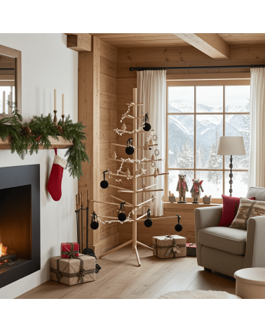 Sapin de Noël en bois Suisse - arbre de Noel design KITATORI original decoratif artisanal alternatif naturel écologique décoré