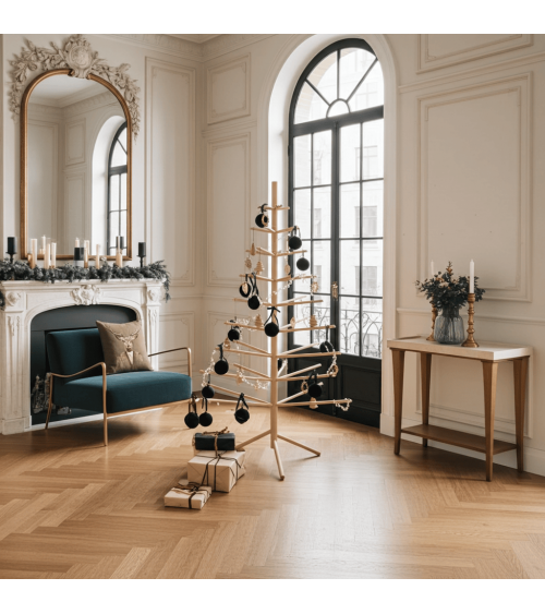 Sapin de Noël en bois Suisse - arbre de Noel design KITATORI original decoratif artisanal alternatif naturel écologique décoré