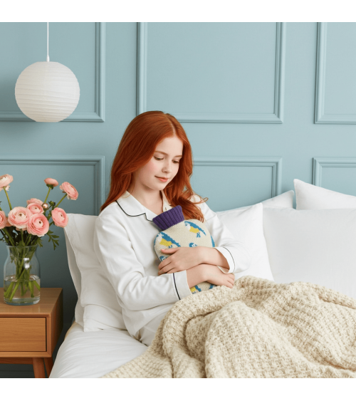 Mésanges bleues - Petite bouillotte à eau déhoussable Catherine Tough longue originale haut de gamme luxe