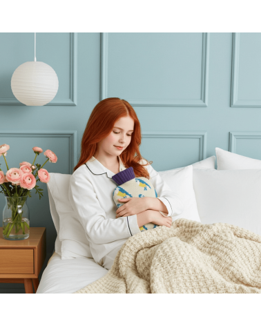 Mésanges bleues - Petite bouillotte à eau déhoussable Catherine Tough longue originale haut de gamme luxe