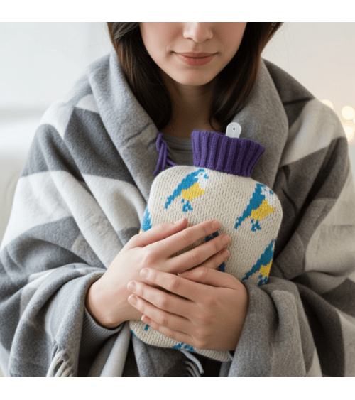 Mésanges bleues - Petite bouillotte à eau déhoussable Catherine Tough longue originale haut de gamme luxe