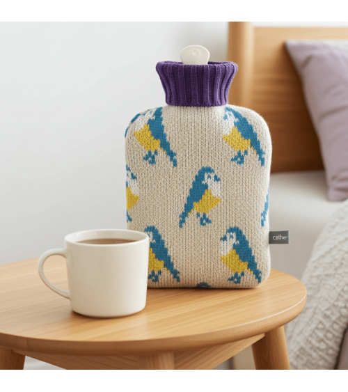 Blue Tits - Small Hot water bottle with wool cover Catherine Tough best luxury cool nice cute portable