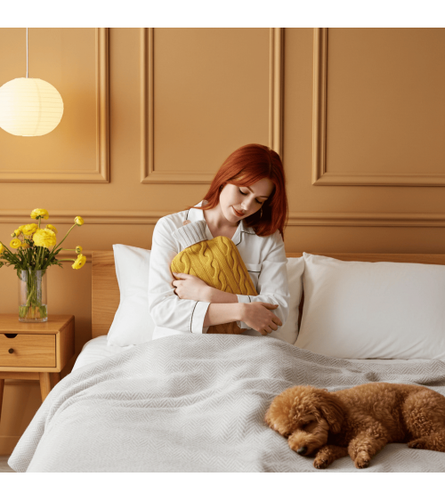 Hot water bottle with mixed cashmere cover - Yellow & oatmeal Catherine Tough best luxury cool nice cute portable