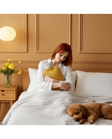 Hot water bottle with mixed cashmere cover - Yellow & oatmeal Catherine Tough best luxury cool nice cute portable