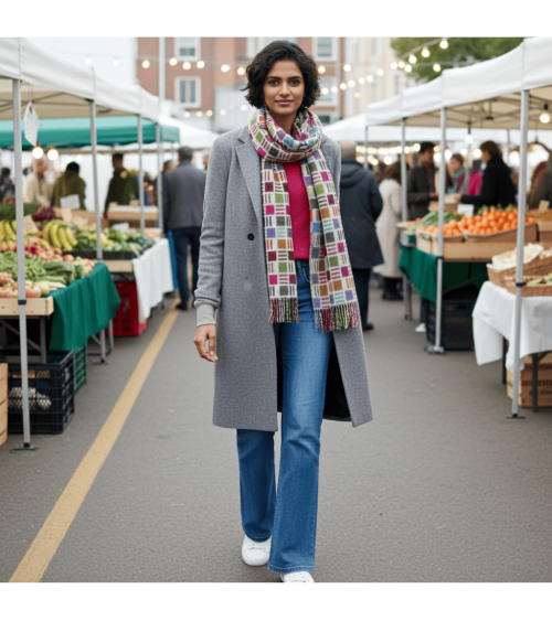 RIBBON Gris - echarpe multicolore en laine merinos Bronte by Moon luxe pour femme homme Suisse Kitatori