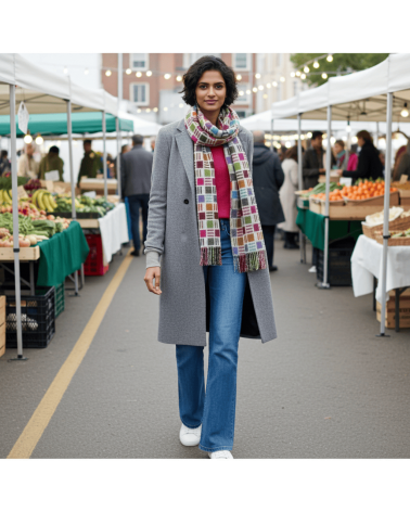RIBBON Gris - echarpe multicolore en laine merinos Bronte by Moon luxe pour femme homme Suisse Kitatori