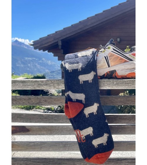 Sheep - Navy blue wool knee socks for women Catherine Tough funny crazy cute cool best pop socks for women men