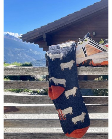 Sheep - Navy blue wool knee socks for women Catherine Tough funny crazy cute cool best pop socks for women men