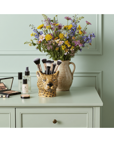 Leopard - Animal Pencil pot & Flower pot Quail Ceramics pretty pen pot holder cutlery toothbrush makeup brush