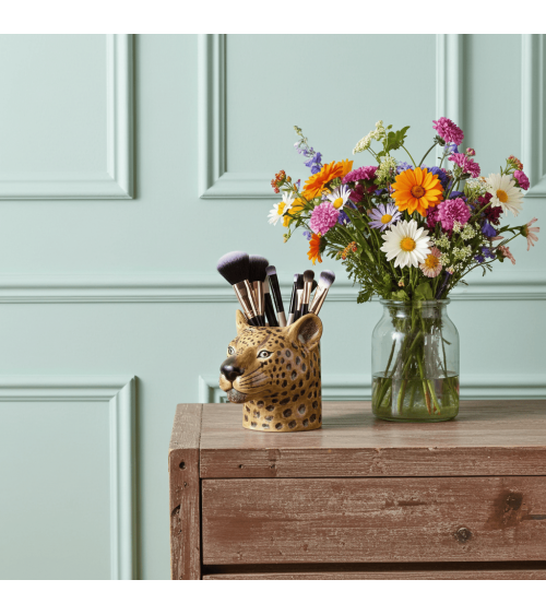 Leopard - Animal Pencil pot & Flower pot Quail Ceramics pretty pen pot holder cutlery toothbrush makeup brush