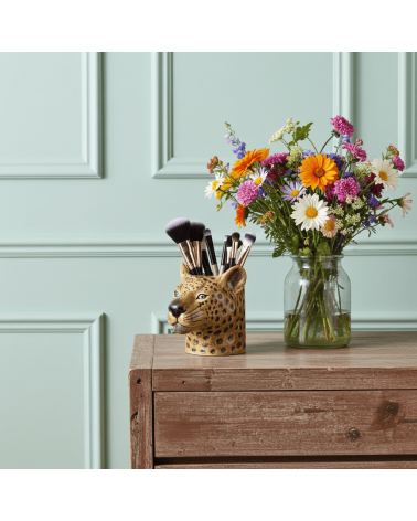 Leopard - Animal Pencil pot & Flower pot Quail Ceramics pretty pen pot holder cutlery toothbrush makeup brush