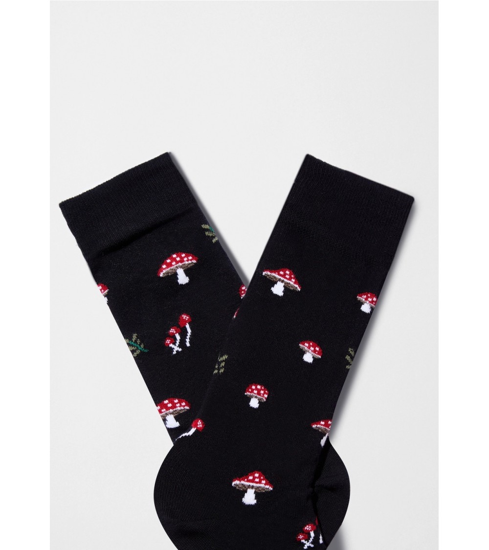 BeMushroom - Chaussettes noires à motif Champignon Besocks jolies pour femme originales pour homme chausset rigolotes drole S...