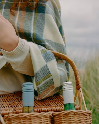Mini Ruana Tartan Muted Blue Stewart - Merino wool poncho Bronte by Moon cape warm winter elegant for women kitatori switzerland