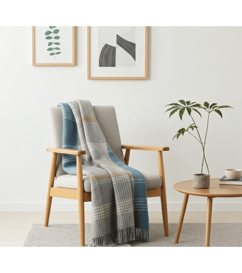 Wool Blanket CLASSIC CHECK Teal - Sofa Throw Bronte by Moon warm cozy soft sofa throw blanket picnic throws and blankets