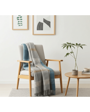 Wool Blanket CLASSIC CHECK Teal - Sofa Throw Bronte by Moon warm cozy soft sofa throw blanket picnic throws and blankets