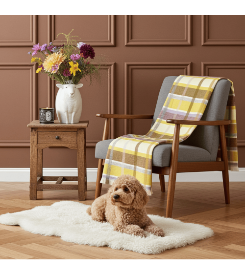 Plaid CONTEMPORARY CHECK Jaune / Naturel - Couverture en laine Bronte by Moon un plaid cocooning couverture chaude douce plai...