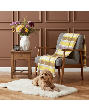 Plaid CONTEMPORARY CHECK Giallo / Naturale - Coperta in lana Bronte by Moon plaid per divano in lana coperta morbida letto ma...