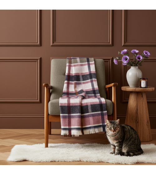 CONTEMPORARY CHECK Bleu marine / bordeaux - Couverture en laine Bronte by Moon un plaid cocooning couverture chaude douce pla...