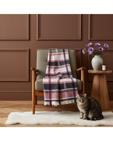 CONTEMPORARY CHECK Bleu marine / bordeaux - Couverture en laine Bronte by Moon un plaid cocooning couverture chaude douce pla...