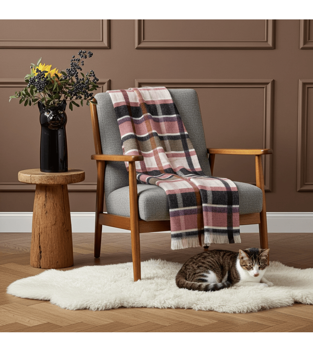 CONTEMPORARY CHECK Bleu marine / bordeaux - Couverture en laine Bronte by Moon un plaid cocooning couverture chaude douce pla...