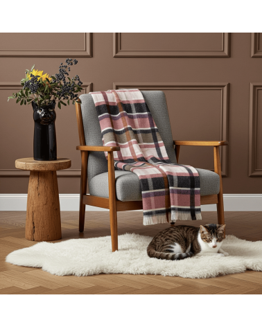 CONTEMPORARY CHECK Bleu marine / bordeaux - Couverture en laine Bronte by Moon un plaid cocooning couverture chaude douce pla...