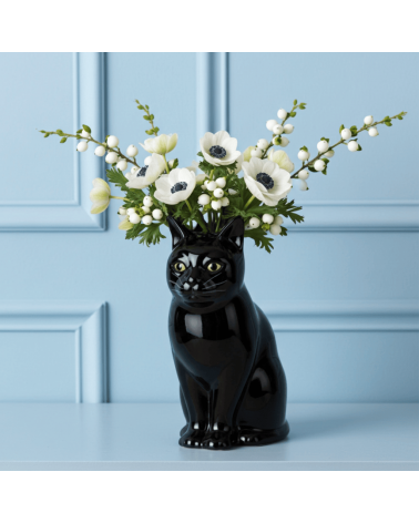 Grand vase à fleurs - Lucky le Chat Noir Quail Ceramics design fleur décoratif original kitatori suisse