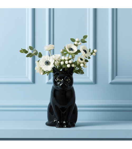 Vaso per fiori - Lucky, il gatto nero Quail Ceramics vasi eleganti per interni per fiori decorativi design kitatori svizzera