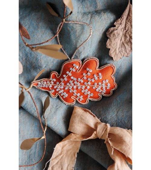 Oak Leaf - Embroidered Linen Christmas Decoration Katie Larmour Linen 2024 christmas decorations xmas tree decorations