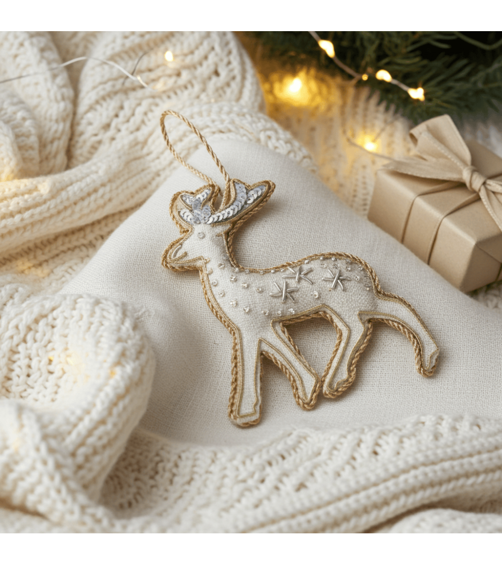 Reindeer - Embroidered Linen Christmas Decoration Katie Larmour Linen 2024 christmas decorations xmas tree decorations