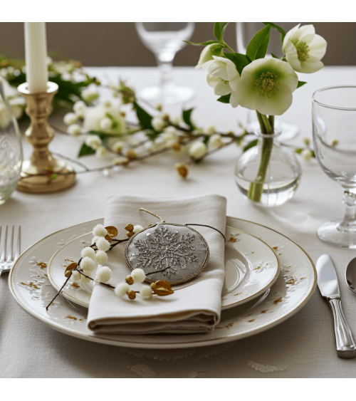 Schiaccianoci-fiocco di neve - Decorazione di Natale in lino Katie Larmour Linen Decorazioni natalizie eleganti particolari d...