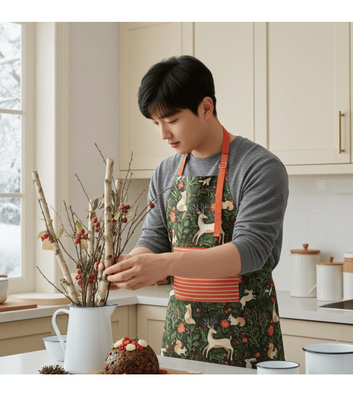Kitchen Apron - Christmas forest Gingiber kitchen cooking women funny cute bbq aprons for men