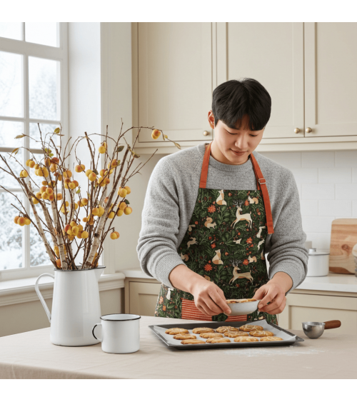 Tablier de cuisine - Forêt de Noël Gingiber personnalisé femme chic homme original cuisinier patissier barbecue