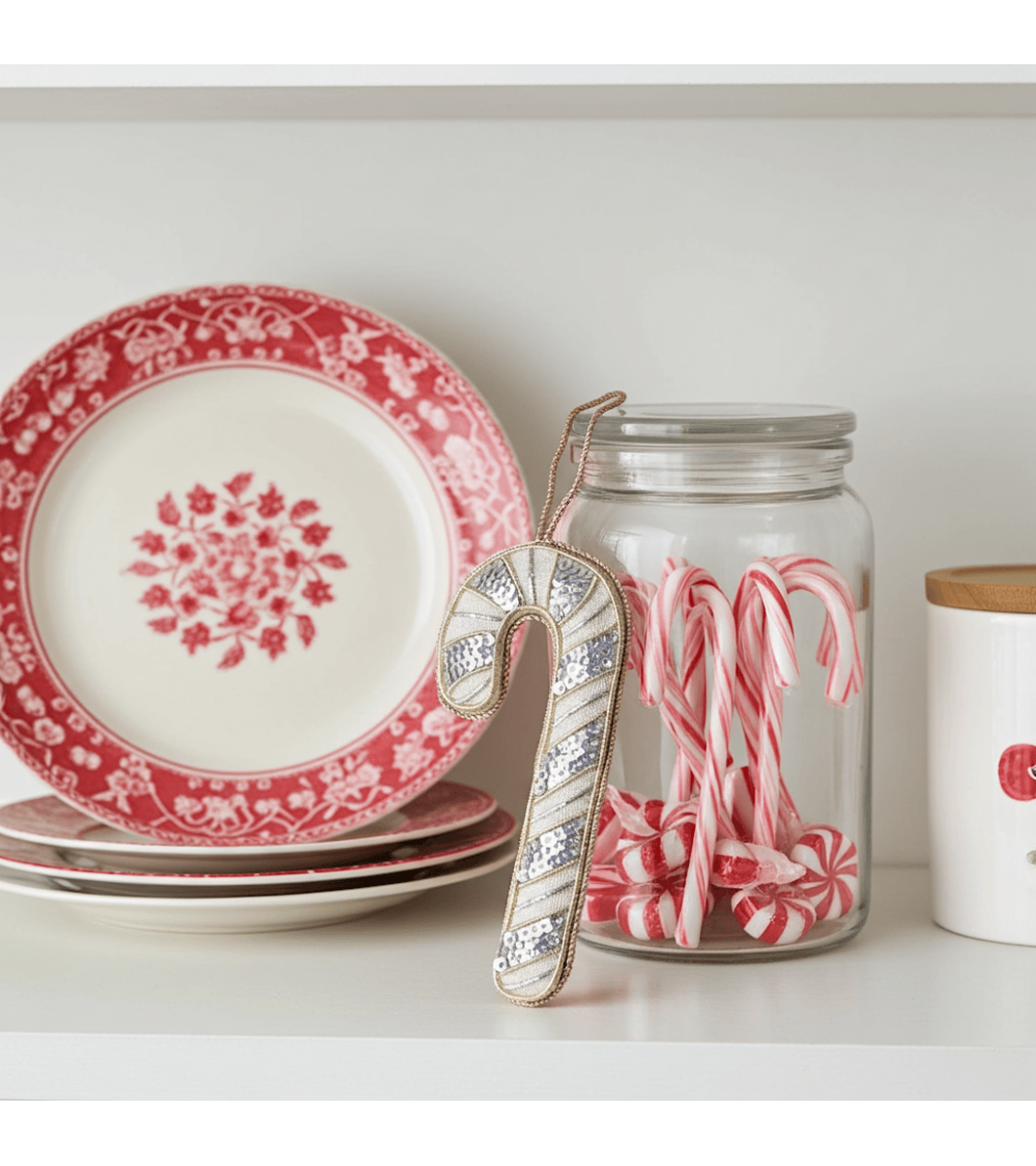 Candy Cane - Embroidered Linen Christmas Decoration Katie Larmour Linen 2024 christmas decorations xmas tree decorations