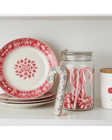 Candy Cane - Embroidered Linen Christmas Decoration Katie Larmour Linen 2024 christmas decorations xmas tree decorations