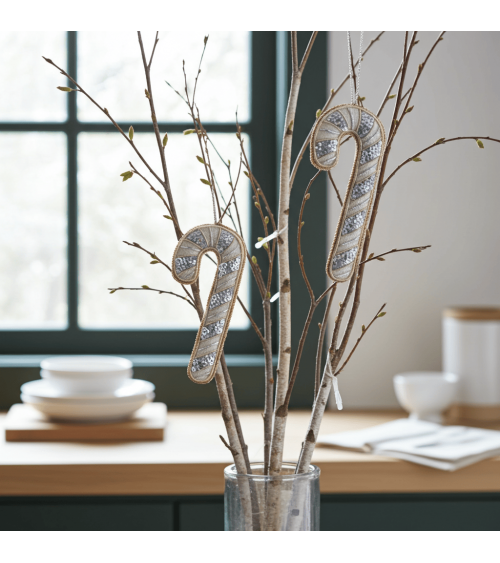 Candy Cane - Embroidered Linen Christmas Decoration Katie Larmour Linen 2024 christmas decorations xmas tree decorations