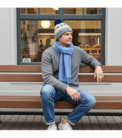 PLAIN Marine Blue - Sciarpa di lana merinos blu Bronte by Moon sciarpa inglese per donna da uomo per donna sciarpe di lana el...